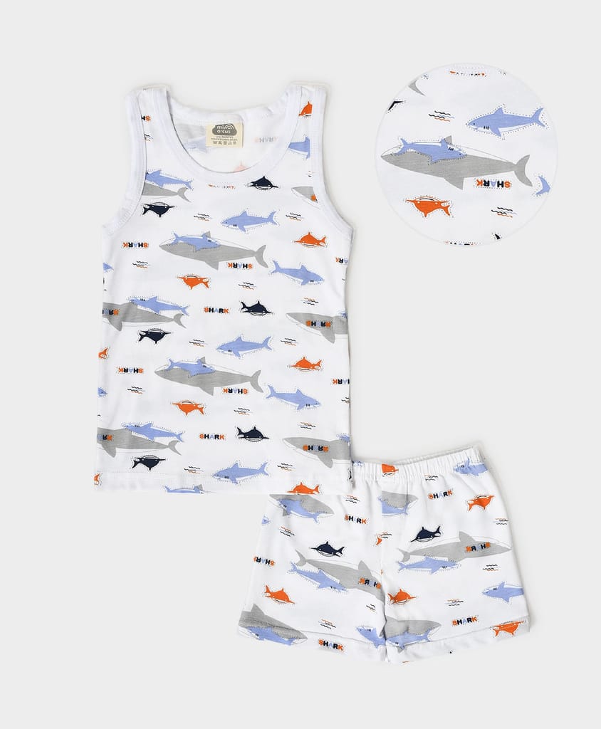 Mi Arcus Shark Print Sleeveless Vest with Shorts Set for Kids
