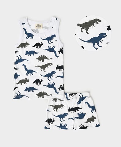 Mi Arcus Dino Print Sleeveless Vest with Shorts Set for Kids