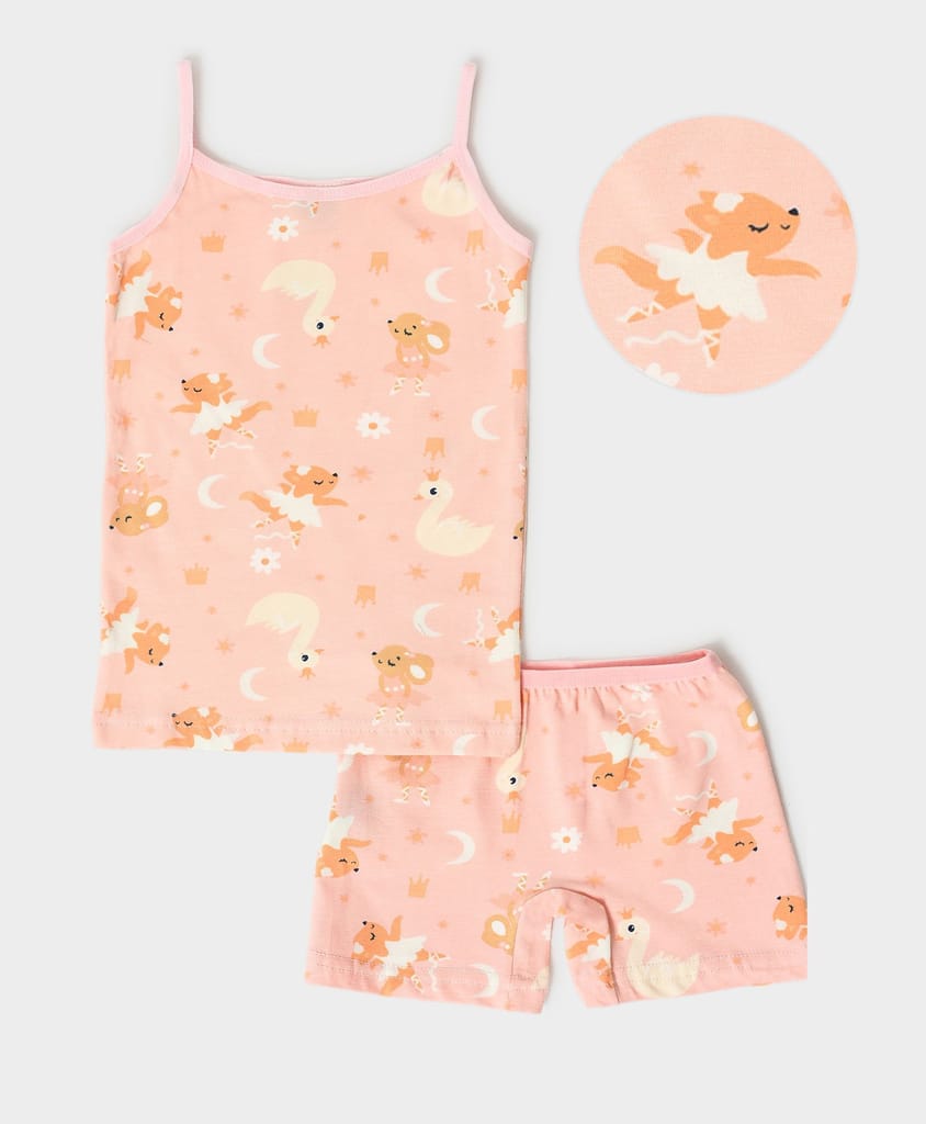 Mi Arcus Cotton Printed Camisole with Short for Girls