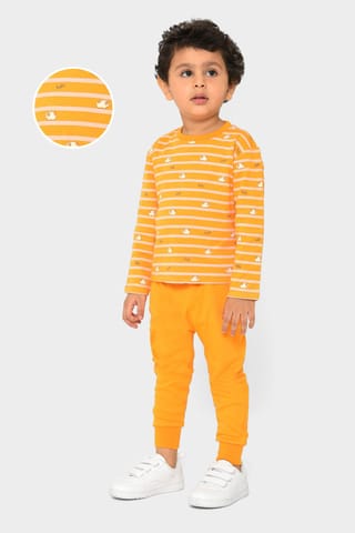Mi Arcus Printed Orange Sweatshirt with Pyjama Set for Kids