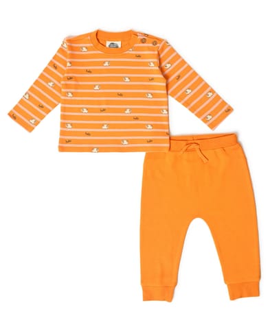 Mi Arcus Printed Orange Sweatshirt with Pyjama Set for Kids