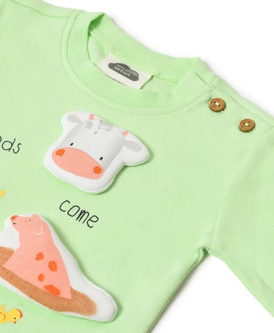 Mi Arcus Green Printed Sweatshirt with Pyjama Set for Kids