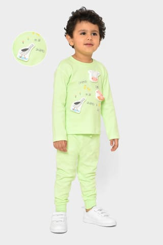 Mi Arcus Green Printed Sweatshirt with Pyjama Set for Kids