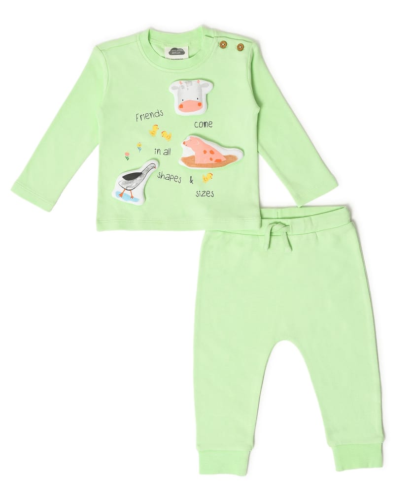 Mi Arcus Green Printed Sweatshirt with Pyjama Set for Kids