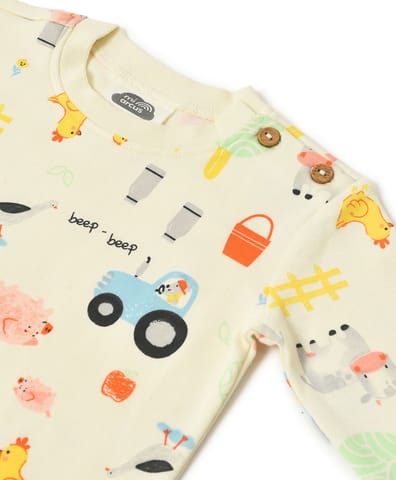 Mi Arcus Cream Printed Sweatshirt with Pyjama Set for Kids