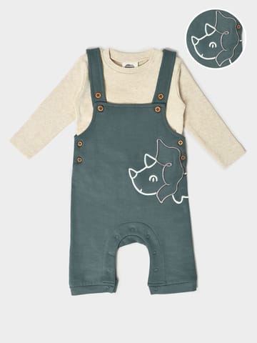 Mi Arcus Solid Cream T-Shirt with Dungaree set for Kids