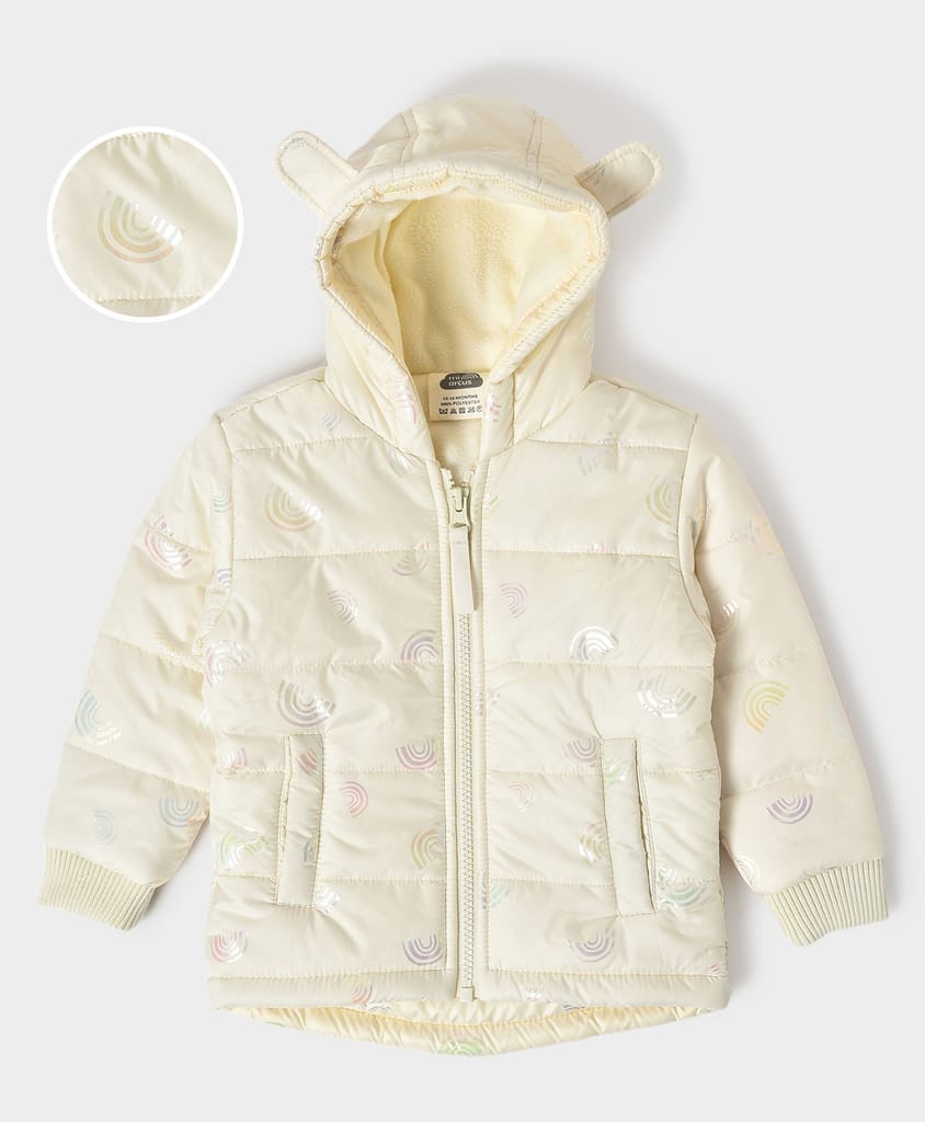 Mi Arcus Off White Floral Puffer Jacket for Kids