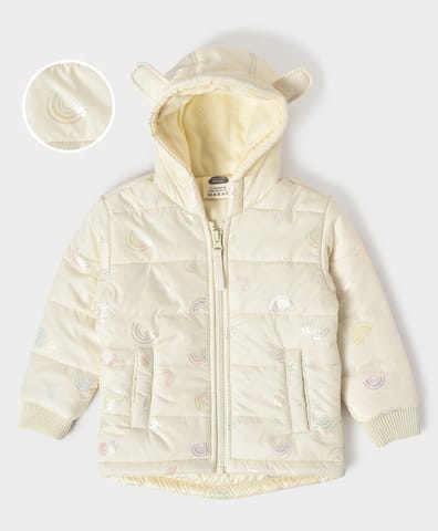 Mi Arcus Off White Floral Puffer Jacket for Kids