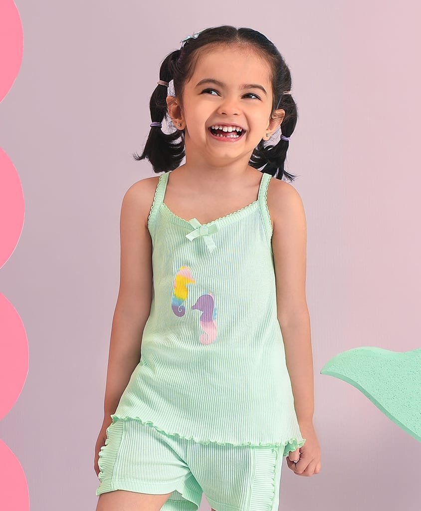 Mi Arcus Sea World Printed Cotton Camisole for Girls Pack of 3