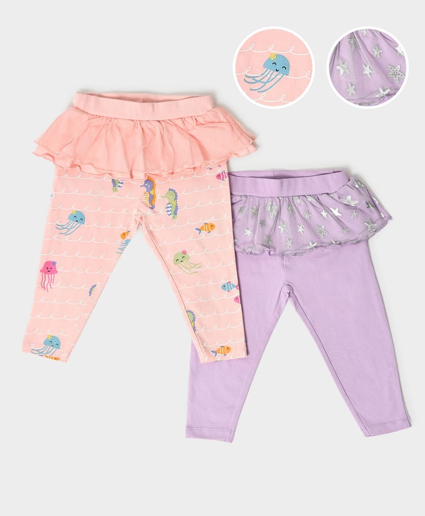 Mi Arcus Printed Legging with Tutu Ruffle Pack of 2