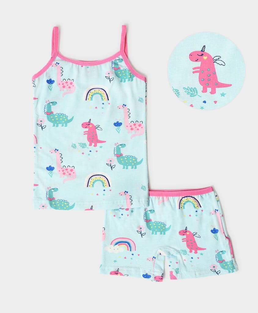 Mi Arcus Cotton Printed Camisole with Short for Girls