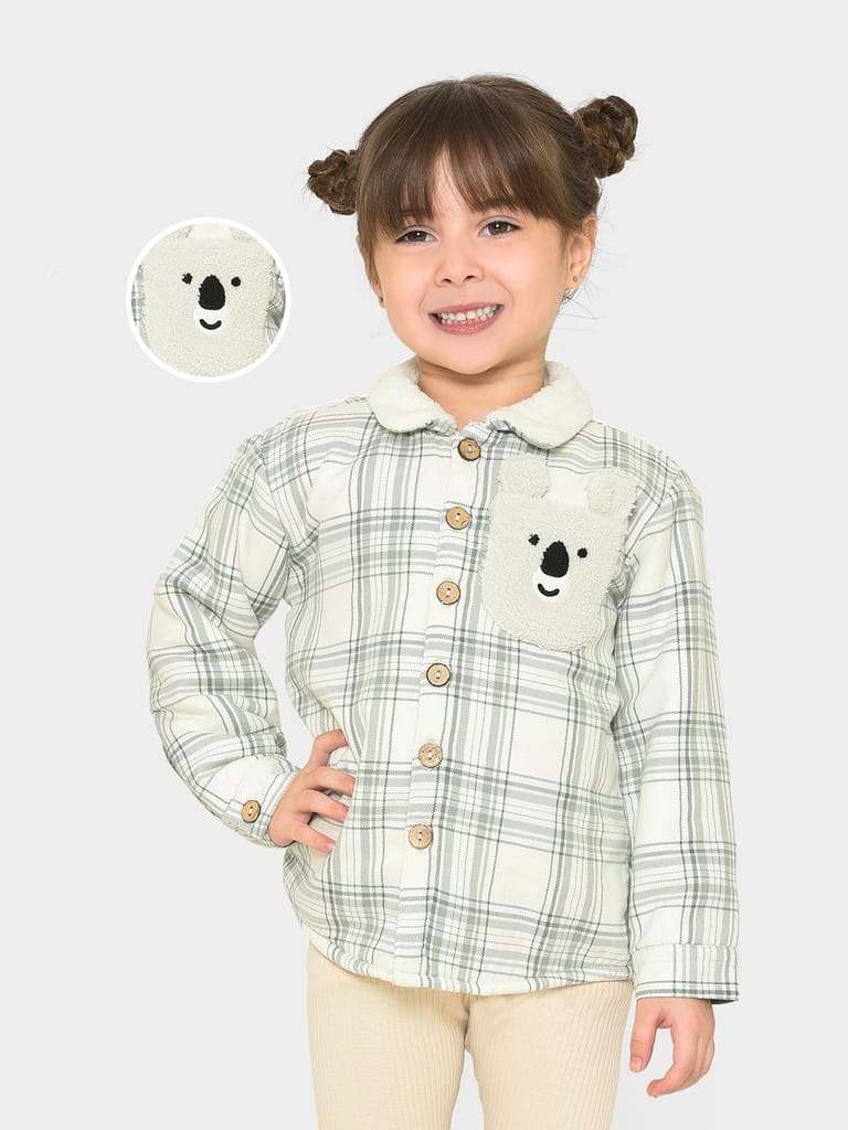 Mi Arcus Cotton Check Printed Green Full Sleeve Shirt for Boys