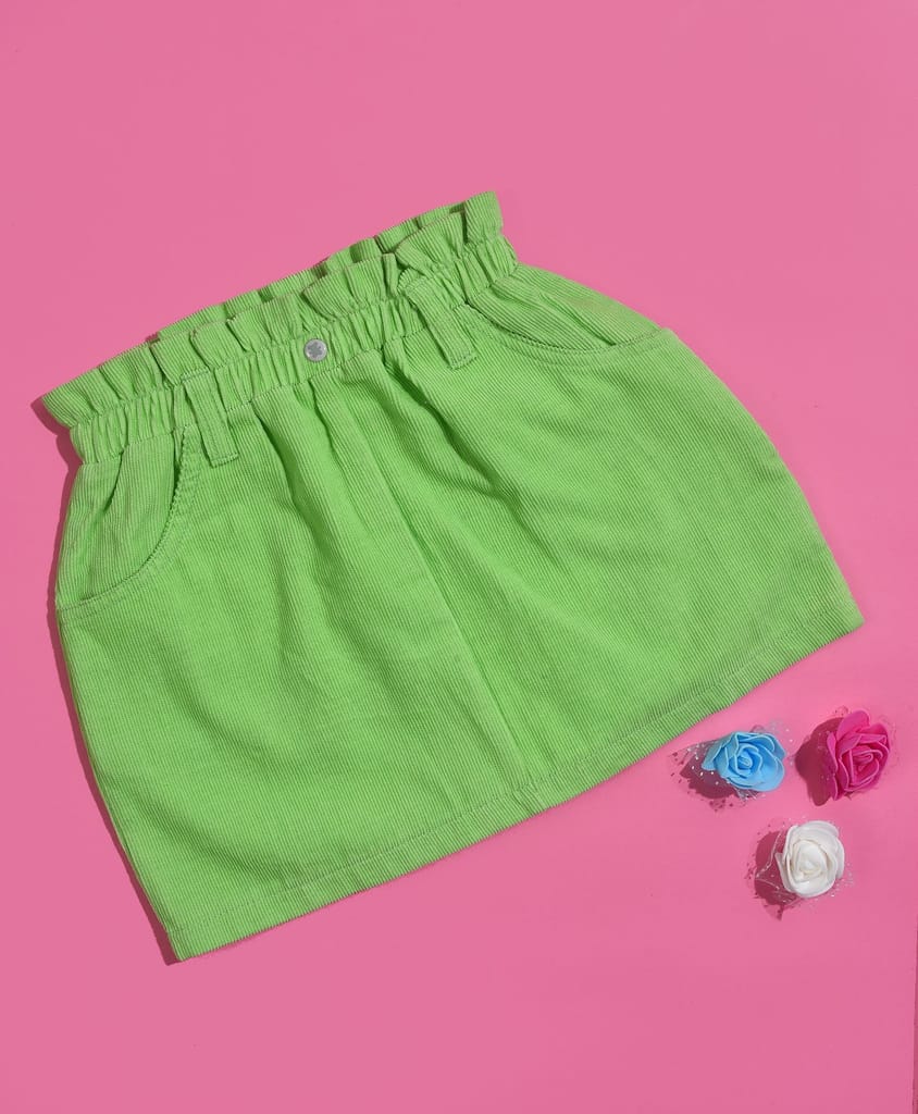 Mi Arucs Green Solid Corduroy Skirt for Girls