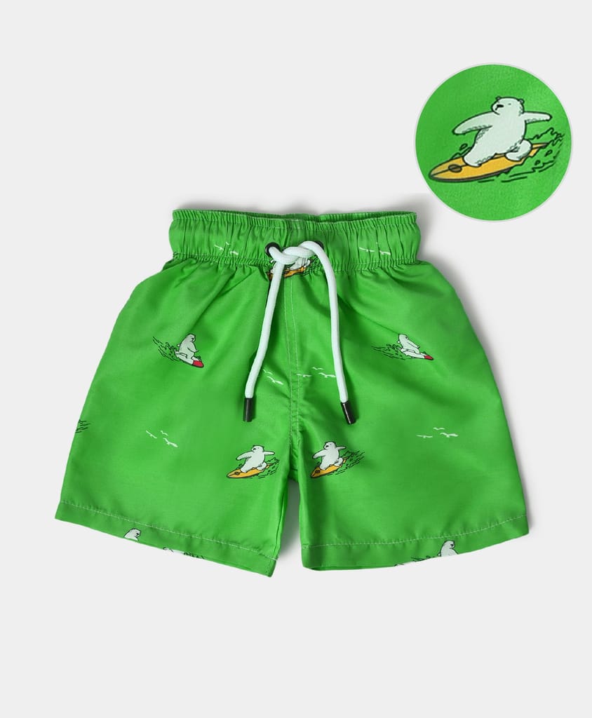 Mi Arcus Green Printed Swimwear Short for Kids