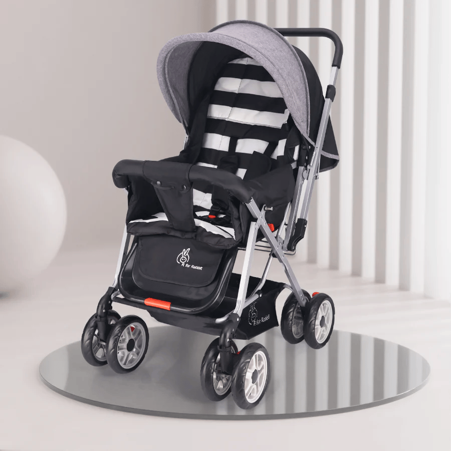 R For Rabbit Lollipop Lite Stroller - Travel Friendly, Easy To Fold, Reversible Handle, Wheel Lock, Adjustable Leg Rest, Black Stripes