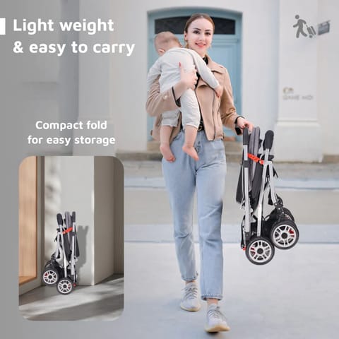 R For Rabbit Lollipop Lite Stroller - Travel Friendly, Easy To Fold, Reversible Handle, Wheel Lock, Adjustable Leg Rest, Black Stripes