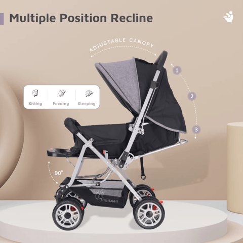 R For Rabbit Lollipop Lite Stroller - Travel Friendly, Easy To Fold, Reversible Handle, Wheel Lock, Adjustable Leg Rest, Black Stripes