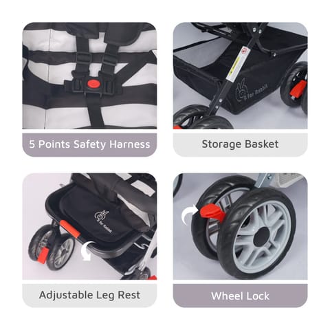 R For Rabbit Lollipop Lite Stroller - Travel Friendly, Easy To Fold, Reversible Handle, Wheel Lock, Adjustable Leg Rest, Black Stripes