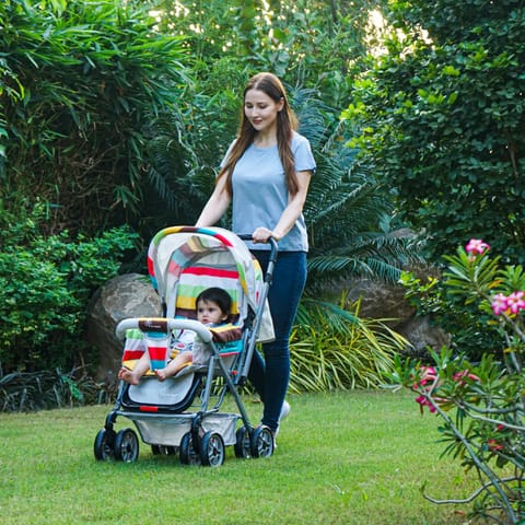 R For Rabbit Lollipop Lite Stroller - Travel Friendly, Easy To Fold, Reversible Handle, Wheel Lock, Adjustable Leg Rest, Black Stripes