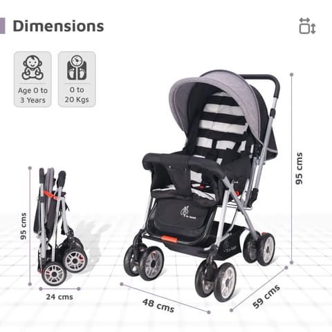 R For Rabbit Lollipop Lite Stroller - Travel Friendly, Easy To Fold, Reversible Handle, Wheel Lock, Adjustable Leg Rest, Black Stripes