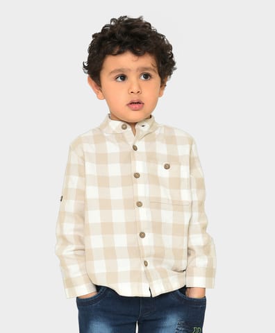 Mi Arucs Check Print Shirt with Band Collar for Boys