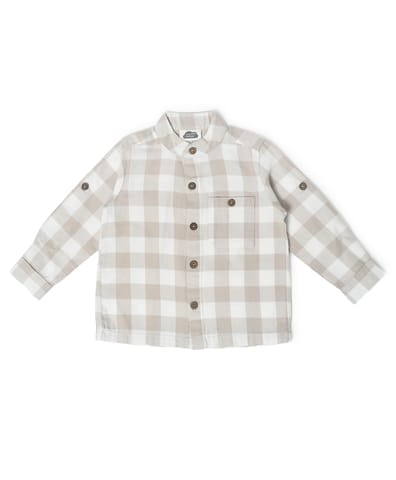 Mi Arucs Check Print Shirt with Band Collar for Boys