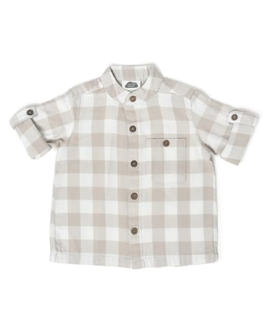 Mi Arucs Check Print Shirt with Band Collar for Boys