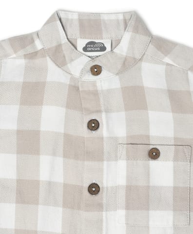 Mi Arucs Check Print Shirt with Band Collar for Boys
