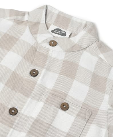 Mi Arucs Check Print Shirt with Band Collar for Boys
