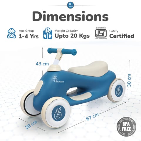 R For Rabbit Speedster Zoomy Push Ride On Car for Kids, Blue Grey
