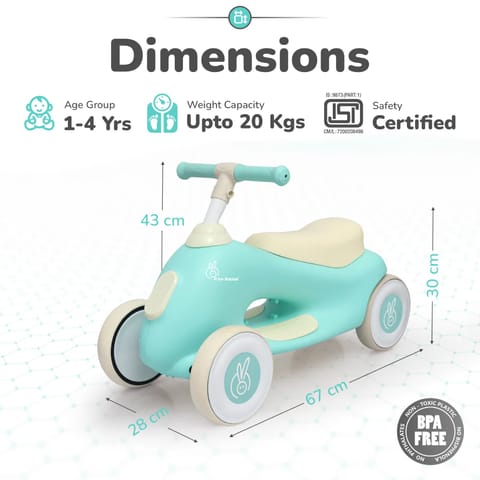 R For Rabbit Speedster Zoomy Push Ride On Car for Kids, Green Cream