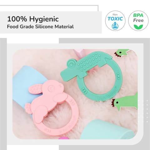 R For Rabbit Tiny Bites Zoobie Baby Silicone Teethers Pack of 2 Elephant and Rabbit, Crocodile and Rabbit, Green-Pink