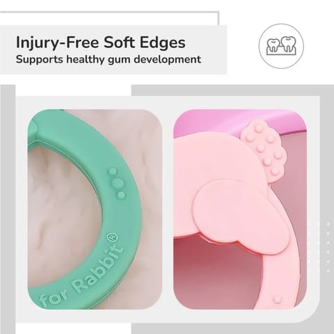 R For Rabbit Tiny Bites Zoobie Baby Silicone Teethers Pack of 2 Elephant and Rabbit, Crocodile and Rabbit, Green-Pink