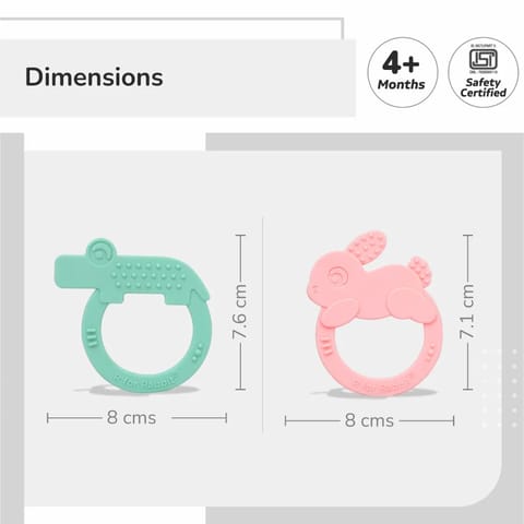 R For Rabbit Tiny Bites Zoobie Baby Silicone Teethers Pack of 2 Elephant and Rabbit, Crocodile and Rabbit, Green-Pink