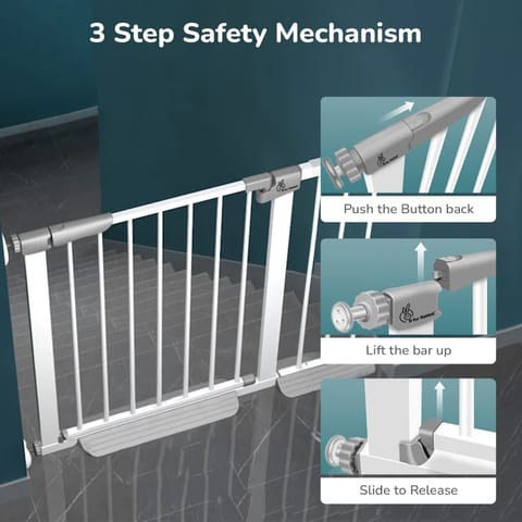 R For Rabbit Safeguard Baby Safety Gate for Kids with Two-Way Auto-Close, No-Drill, Retractable Design & Adjustable Lock, White