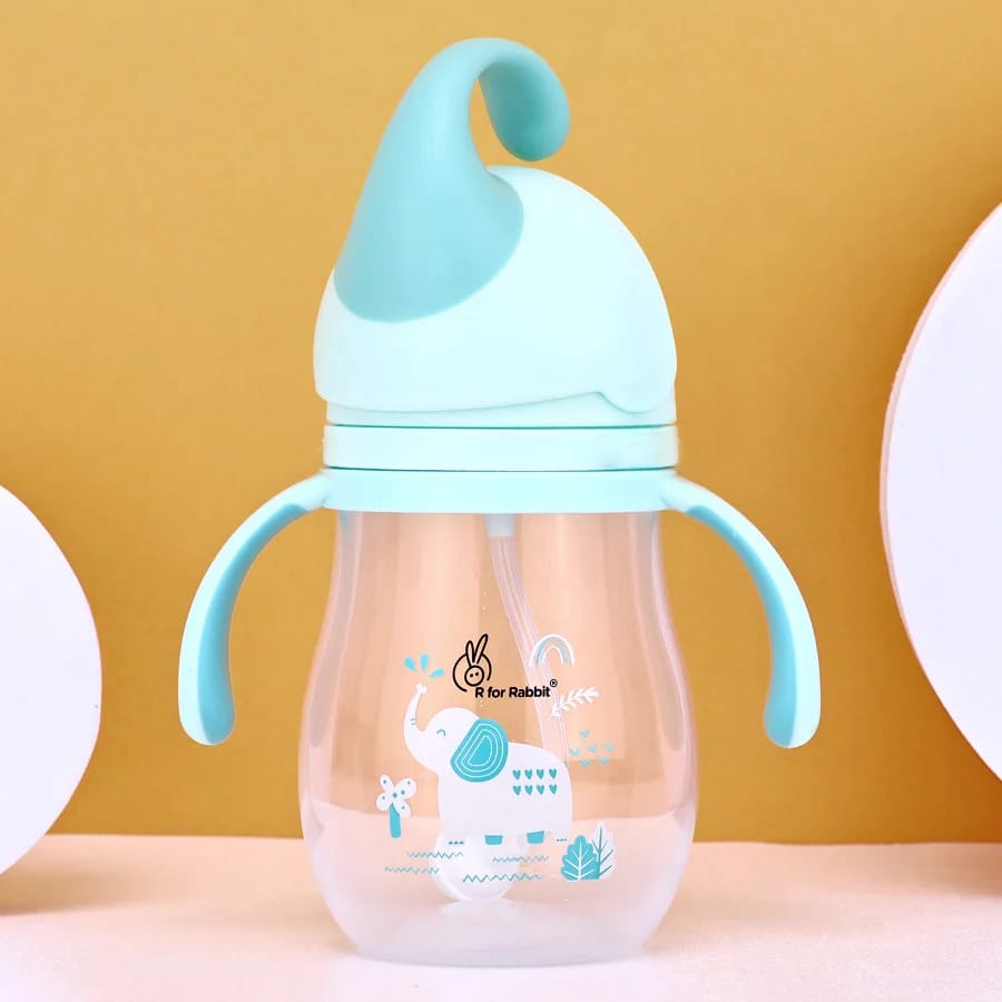 R for Rabbit Trunky Baby Straw Sipper Bottle With Safe BPA free PP Material, Lake Blue