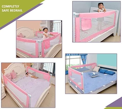 Safe-O-Kid Foldable 6 Ft Bedrail Guard - Pink- Pack of 2
