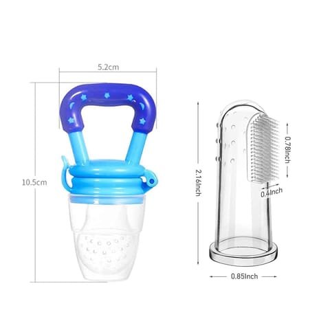 Safe O Kid 1 Fruit Nibbler & 1 Finger Brush for Kids, 0-24 Months, ( Blue/ Blue)