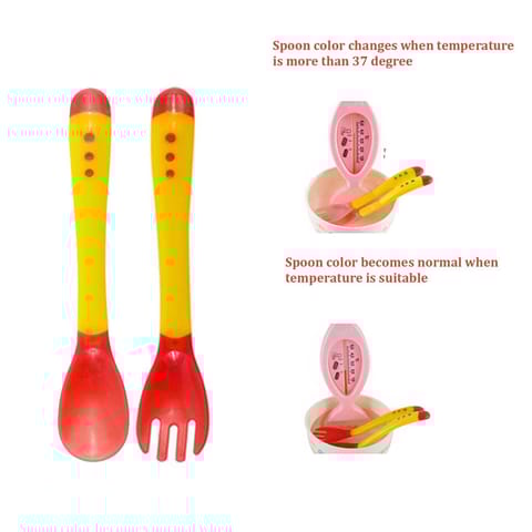 Safe-O-Kid Feeding 360 Degree Rotation Gyro Bowl With Heat Sensitive Spoon Fork Set