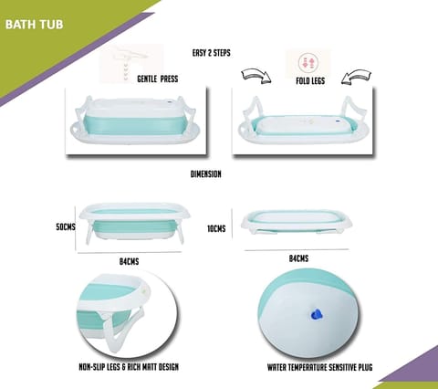 Safe-O-Kid Baby Foldable Bathtub with Temperature Sensitive Plug with 1 Hair Washing Mug