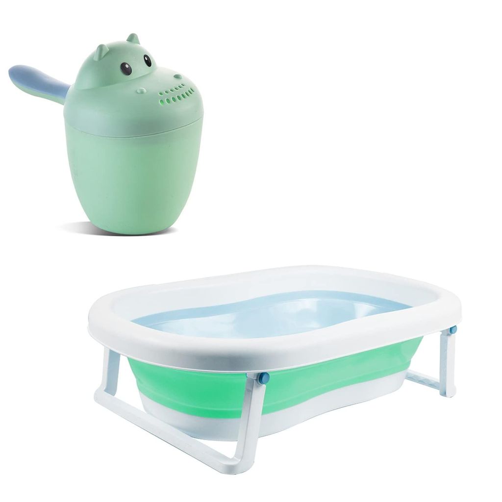 Safe-O-Kid Baby Foldable Bathtub with Temperature Sensitive Plug with 1 Hair Washing Mug