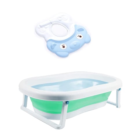 Safe-O-Kid Baby Foldable Bathtub with Temperature Plug with 1 No Tear & Adjustable Shampoo Hat