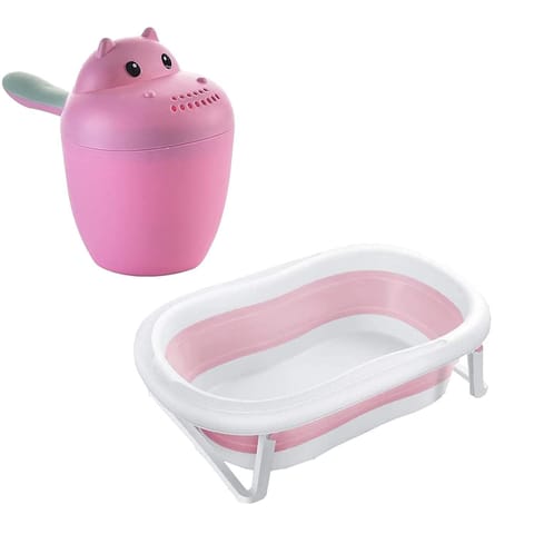 Safe-O-Kid Baby Foldable Bathtub with Temperature Sensitive Plug with 1 Hair Washing Mug