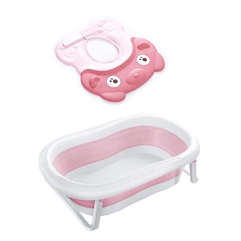 Safe-O-Kid Baby Foldable Bathtub with Temperature Plug with 1 No Tear & Adjustable Shampoo Hat