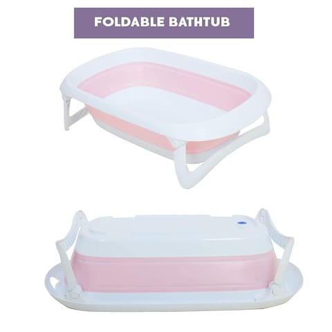 Safe-O-Kid Baby Foldable Bathtub with Temperature Plug with 1 No Tear & Adjustable Shampoo Hat