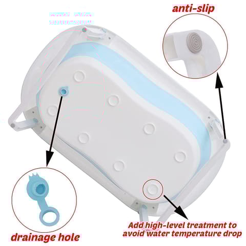 Safe-O-Kid Baby Foldable Bathtub with Temperature Plug with 1 No Tear & Adjustable Shampoo Hat
