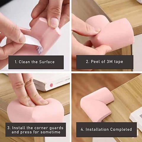 Safe-O-Kid-Pack of 4-L-Shaped Small Nbr Corner Cushions-Pink