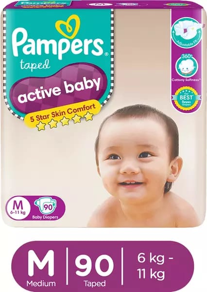 Pampers Medium- Pack of 90 Active Baby Medium (6-11Kg)