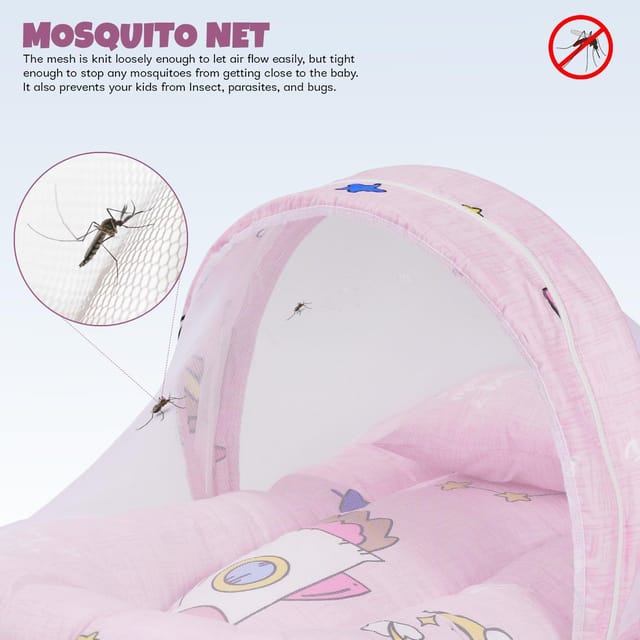 Baybee Baby Bedding Set for New Born Baby Bed Mattress with Mosquito Net Neck Pillow