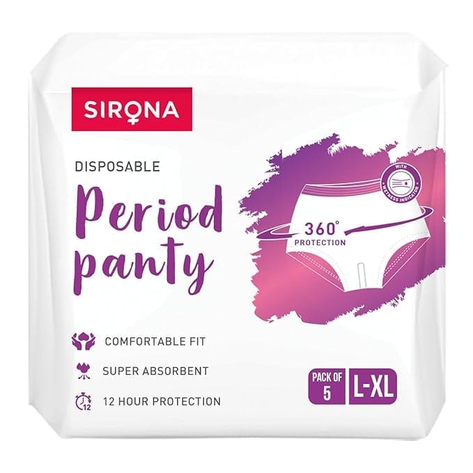 Sirona Disposable Period Panties for Women | L – XL | 360° Sanitary Protection for Heavy Flow | No Leakage, No Rashes, No Discomfort | Maternity Panties with High Absorbency | Pack of 5